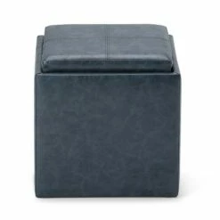 17" Townsend Cube Storage Ottoman with Tray - WyndenHall Distressed Slate Gray -Ottomans Official Shop unnamed file 8449