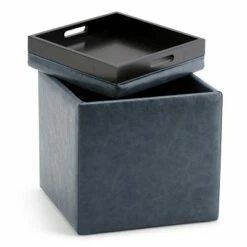 17" Townsend Cube Storage Ottoman with Tray - WyndenHall Distressed Slate Gray -Ottomans Official Shop unnamed file 8451