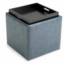 17" Townsend Cube Storage Ottoman with Tray - WyndenHall Distressed Slate Gray -Ottomans Official Shop unnamed file 8454