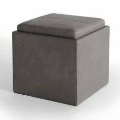 17" Townsend Cube Storage Ottoman with Tray - WyndenHall Distressed Slate Gray -Ottomans Official Shop unnamed file 8455