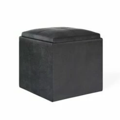 17" Townsend Cube Storage Ottoman with Tray - WyndenHall Distressed Slate Gray -Ottomans Official Shop unnamed file 8457