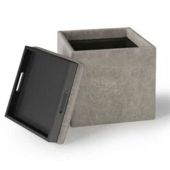 17" Townsend Cube Storage Ottoman with Tray - WyndenHall Distressed Slate Gray -Ottomans Official Shop unnamed file 8459
