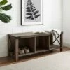Sophie Rustic Farmhouse X Frame Entry Bench with 3 Cubbies - Saracina Home Rustic Oak -Ottomans Official Shop unnamed file 848
