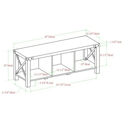 Sophie Rustic Farmhouse X Frame Entry Bench with 3 Cubbies - Saracina Home Rustic Oak 8 Sophie Rustic Farmhouse X Frame Entry Bench with 3 Cubbies - Saracina Home Rustic Oak - Image 6