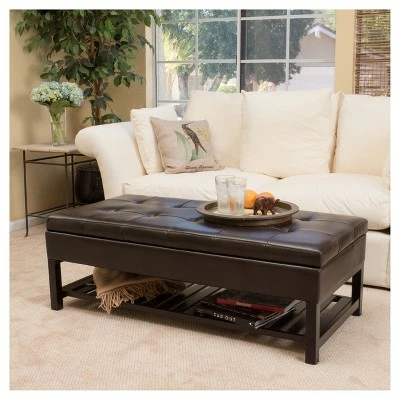 Miriam Wood Rectangle Storage Ottoman Bench with Bottom Rack - Espresso - Christopher Knight Home 3 Miriam Wood Rectangle Storage Ottoman Bench with Bottom Rack - Espresso - Christopher Knight Home