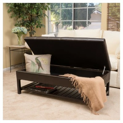 Miriam Wood Rectangle Storage Ottoman Bench with Bottom Rack - Espresso - Christopher Knight Home 4 Miriam Wood Rectangle Storage Ottoman Bench with Bottom Rack - Espresso - Christopher Knight Home - Image 2