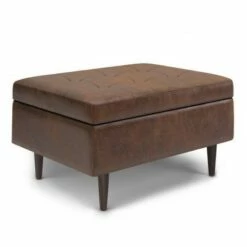 Large Blanchette Mid Century Square Coffee Table Storage Ottoman - WyndenHall Distressed Saddle Brown