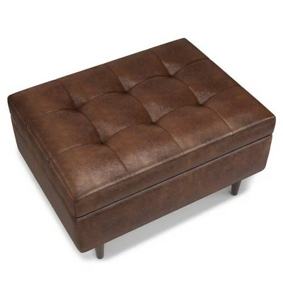 Large Blanchette Mid Century Square Coffee Table Storage Ottoman - WyndenHall Distressed Saddle Brown 5 Large Blanchette Mid Century Square Coffee Table Storage Ottoman - WyndenHall Distressed Saddle Brown - Image 3