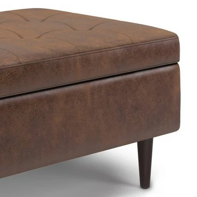 Large Blanchette Mid Century Square Coffee Table Storage Ottoman - WyndenHall Distressed Saddle Brown 8 Large Blanchette Mid Century Square Coffee Table Storage Ottoman - WyndenHall Distressed Saddle Brown - Image 6