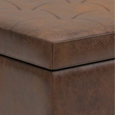 Large Blanchette Mid Century Square Coffee Table Storage Ottoman - WyndenHall Distressed Saddle Brown 9 Large Blanchette Mid Century Square Coffee Table Storage Ottoman - WyndenHall Distressed Saddle Brown - Image 7