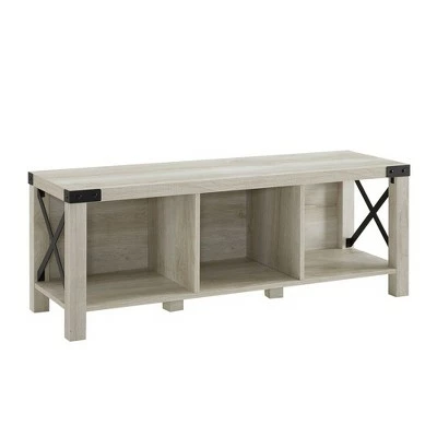 Sophie Rustic Farmhouse X Frame Entry Bench with 3 Cubbies - Saracina Home Rustic Oak 15 Sophie Rustic Farmhouse X Frame Entry Bench with 3 Cubbies - Saracina Home Rustic Oak - Image 13