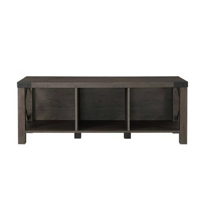 Sophie Rustic Farmhouse X Frame Entry Bench with 3 Cubbies - Saracina Home Rustic Oak 16 Sophie Rustic Farmhouse X Frame Entry Bench with 3 Cubbies - Saracina Home Rustic Oak - Image 14