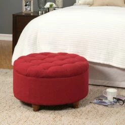 Tufted Round Cocktail Storage Ottoman Red - HomePop -Ottomans Official Shop unnamed file 8750