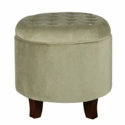 Button Tufted Velvet Upholstered Wooden Ottoman with Hidden Storage - Benzara Green