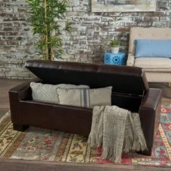 Guernsey Leather Storage Ottoman Bench Brown - Christopher Knight Home -Ottomans Official Shop unnamed file 8795