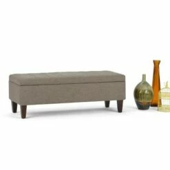 48" Garret Storage Ottoman Linen Look Fabric - Wyndenhall Gray