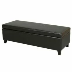 York Bonded Leather Storage Ottoman Bench - Christopher Knight Home Brown -Ottomans Official Shop unnamed file 8936