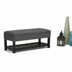 43" Ashton Storage Ottoman Bench - WyndenHall Slate Gray Linen Look Fabric