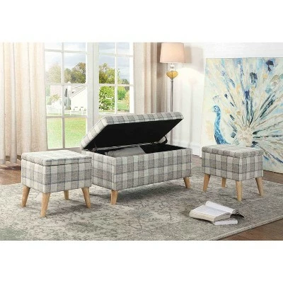 Plaid Storage Bench with 2 Seating Gray - Ore International 5 Plaid Storage Bench with 2 Seating Gray - Ore International - Image 3