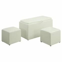 Sheridan Storage Bench w/2 Side Ottomans White - Breighton Home