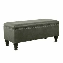Large Storage Bench with Nailhead Trim Faux Leather - Homepop Gray -Ottomans Official Shop unnamed file 9028