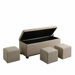 Storage Bench with 3 Seating Buff Beige - Ore International