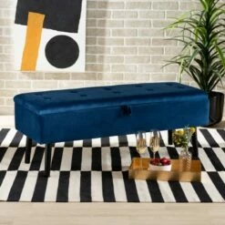Caine Velvet Wood Storage Bench - Baxton Studio Black/dark Brown -Ottomans Official Shop unnamed file 9040