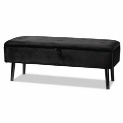 Caine Velvet Wood Storage Bench - Baxton Studio Black/dark Brown -Ottomans Official Shop unnamed file 9043