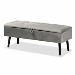 Caine Velvet Wood Storage Bench - Baxton Studio Black/dark Brown -Ottomans Official Shop unnamed file 9044