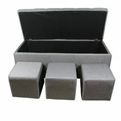 3pc Tufted Storage Bench with Ottoman Seating Gray - Ore International