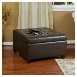 Alexandria Bonded Leather Storage Ottoman - Brown - Christopher Knight Home -Ottomans Official Shop unnamed file 9085