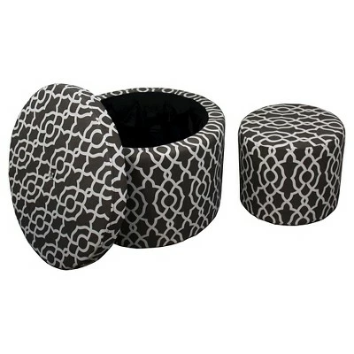 Round Geometric Storage Ottoman with Seating Gray/White - Ore International 3 Round Geometric Storage Ottoman with Seating Gray/White - Ore International