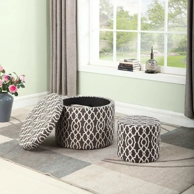 Round Geometric Storage Ottoman with Seating Gray/White - Ore International 5 Round Geometric Storage Ottoman with Seating Gray/White - Ore International - Image 3