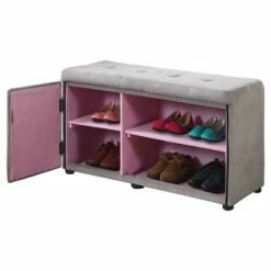Shoe Storage Ottoman 18" - Silver Gray - Ore International