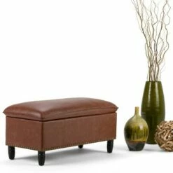 39" Northridge Storage Ottoman Cognac Faux Leather - WyndenHall