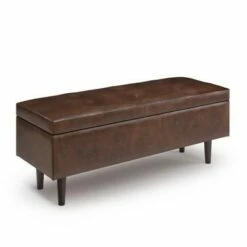 Blanchette Mid Century Rectangular Storage Ottoman - WyndenHall Distressed Chestnut Brown