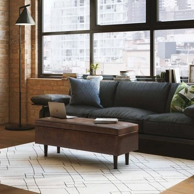 Blanchette Mid Century Rectangular Storage Ottoman - WyndenHall Distressed Chestnut Brown 4 Blanchette Mid Century Rectangular Storage Ottoman - WyndenHall Distressed Chestnut Brown - Image 2