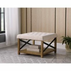 Tufted Ottoman with Wooden Storage - HomePop Cream -Ottomans Official Shop unnamed file 9533