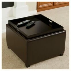 Wellington Leather Tray Top Storage Ottoman Brown - Christopher Knight Home -Ottomans Official Shop unnamed file 9544