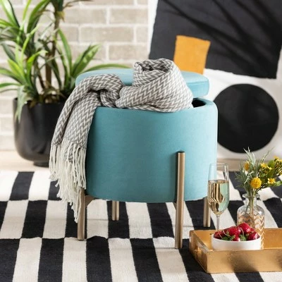 Malina Velvet Metal Storage Ottoman - Baxton Studio Gray/gold 9 Malina Velvet Metal Storage Ottoman - Baxton Studio Gray/gold - Image 7