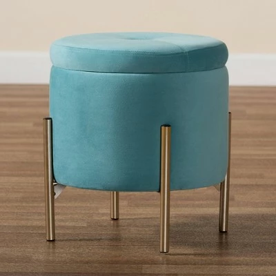 Malina Velvet Metal Storage Ottoman - Baxton Studio Gray/gold 10 Malina Velvet Metal Storage Ottoman - Baxton Studio Gray/gold - Image 8