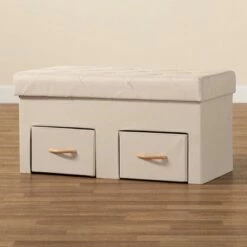Gerwin Wood 2 Drawer Storage Ottoman - Baxton Studio Beige/oak Brown -Ottomans Official Shop unnamed file 9625