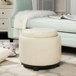 Round Storage Tray Ottoman - Safavieh