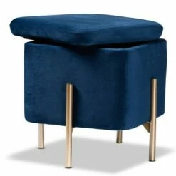Aleron Velvet Metal Storage Ottoman - Baxton Studio Blue/gold