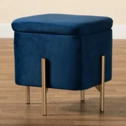 Aleron Velvet Metal Storage Ottoman - Baxton Studio Blue/gold -Ottomans Official Shop unnamed file 9675