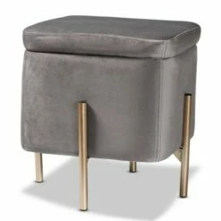 Aleron Velvet Metal Storage Ottoman - Baxton Studio Blue/gold -Ottomans Official Shop unnamed file 9677