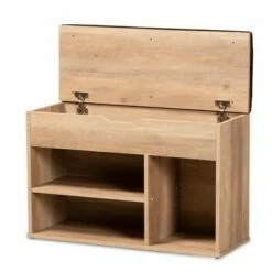 Ramsay Wood Shoe Storage Ottoman Dark Brown/Oak Brown - Baxton Studio