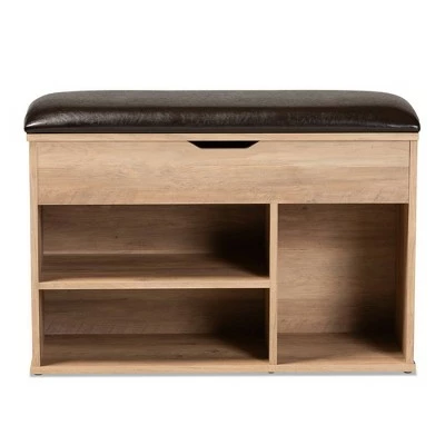 Ramsay Wood Shoe Storage Ottoman Dark Brown/Oak Brown - Baxton Studio 4 Ramsay Wood Shoe Storage Ottoman Dark Brown/Oak Brown - Baxton Studio - Image 2