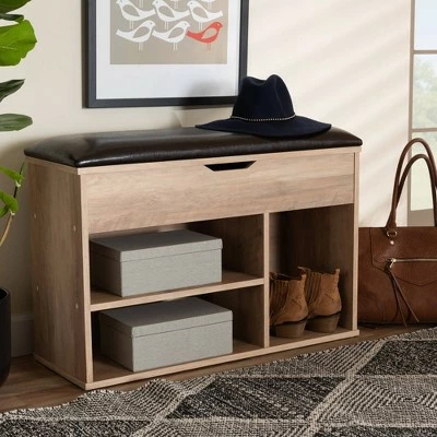 Ramsay Wood Shoe Storage Ottoman Dark Brown/Oak Brown - Baxton Studio 7 Ramsay Wood Shoe Storage Ottoman Dark Brown/Oak Brown - Baxton Studio - Image 5