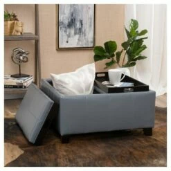 Mansfield Faux Leather Tray Top Storage Ottoman - Christopher Knight Home Gray -Ottomans Official Shop unnamed file 9752